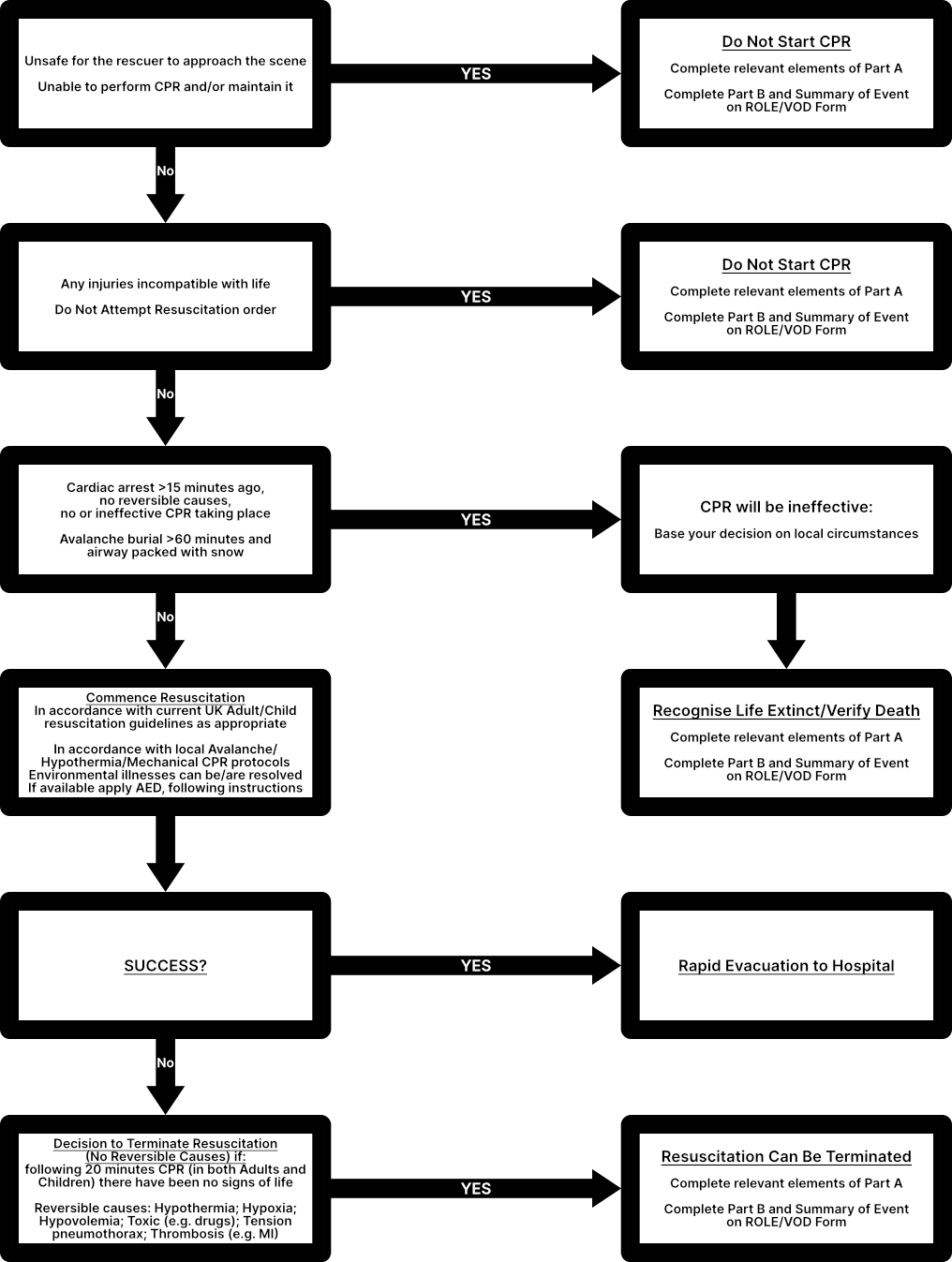 A diagram showing considerations when deciding to resuscitate