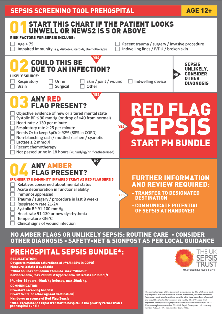 A diagram showing sepsis screening decisions